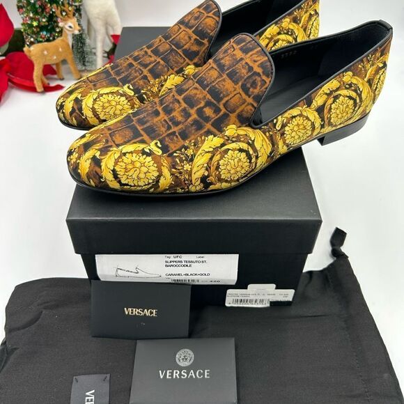 Men’s Versace Barraco print silk loafers size 42 made in Italy main image 4